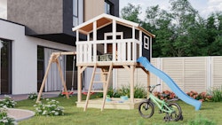 Akubi Kinderspielhaus Kinderspielgerät Benjamin inkl. Wellenrutsche und Doppelschaukelanbau